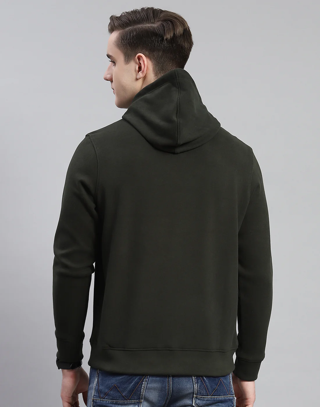 Rock.it Men Olive Solid Hooded Full Sleeve Sweatshirt - Image 5