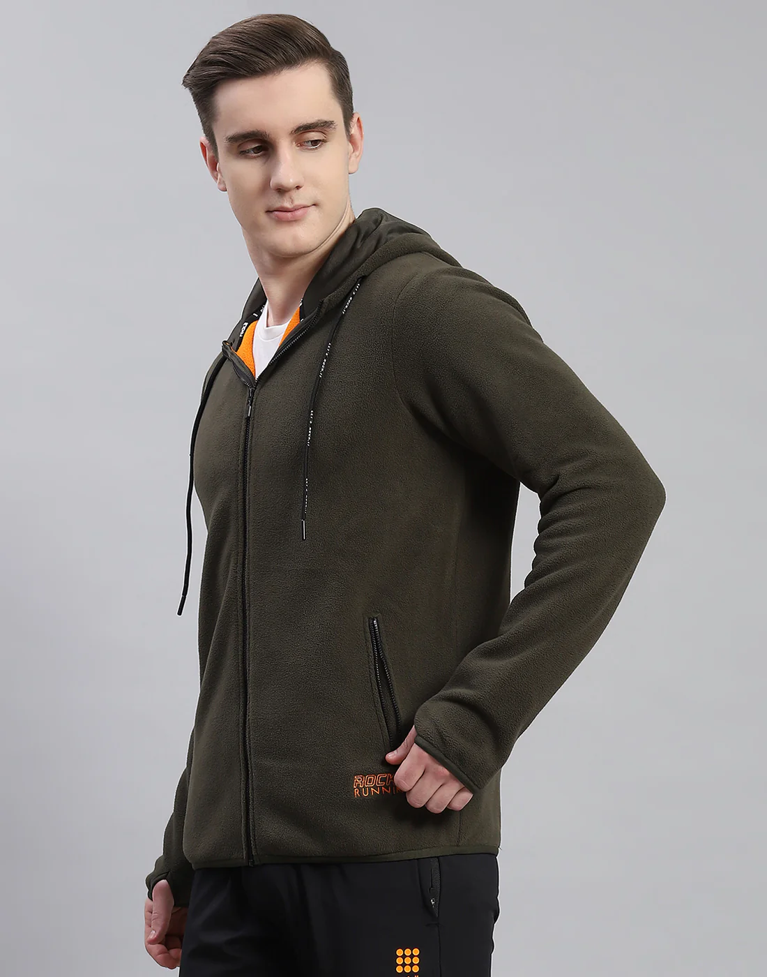 Rock.it Men Olive Solid Hooded Full Sleeve Sweatshirt - Image 4