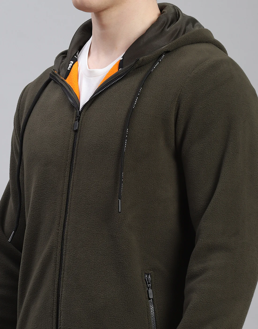 Rock.it Men Olive Solid Hooded Full Sleeve Sweatshirt - Image 6