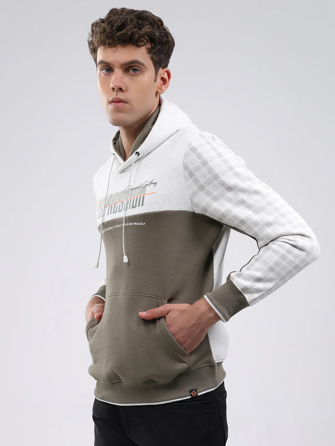 Men Olive Solid Hooded Full Sleeve Sweatshirt - Image 3
