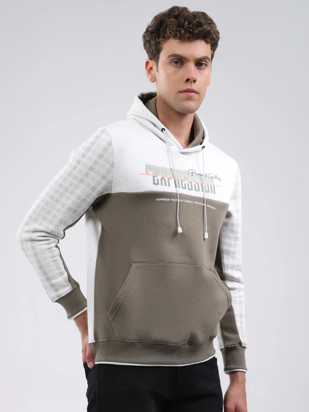 Men Olive Solid Hooded Full Sleeve Sweatshirt - Image 4