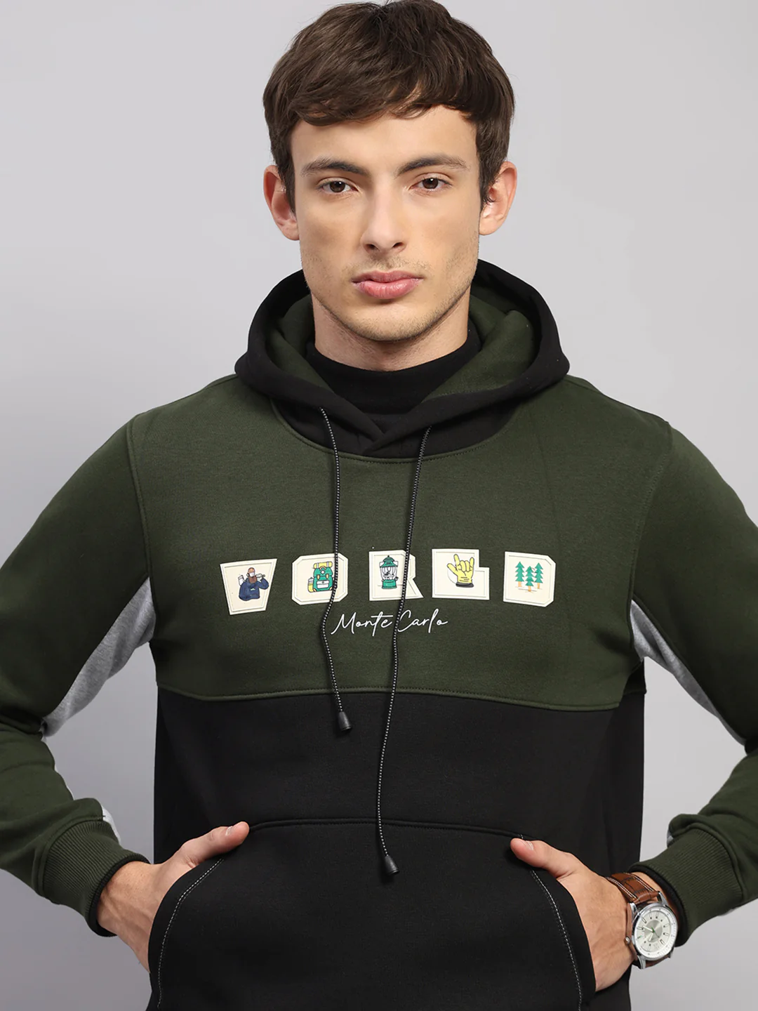 Men Olive Solid Hooded Full Sleeve Sweatshirt - Image 6