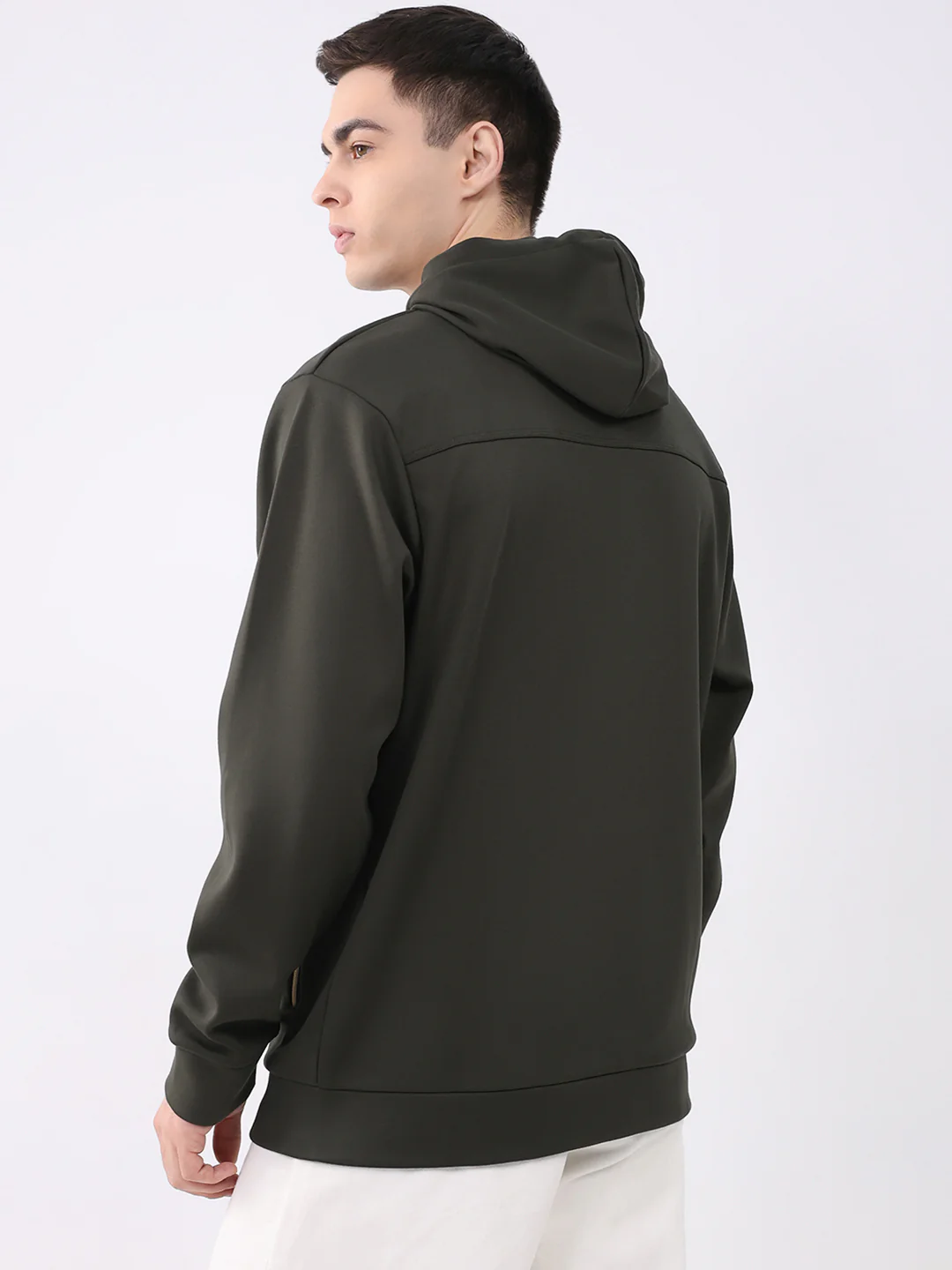 Men Olive Solid Hooded Full Sleeve Sweatshirt - Image 5