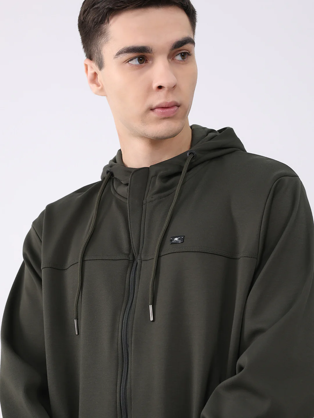 Men Olive Solid Hooded Full Sleeve Sweatshirt - Image 6
