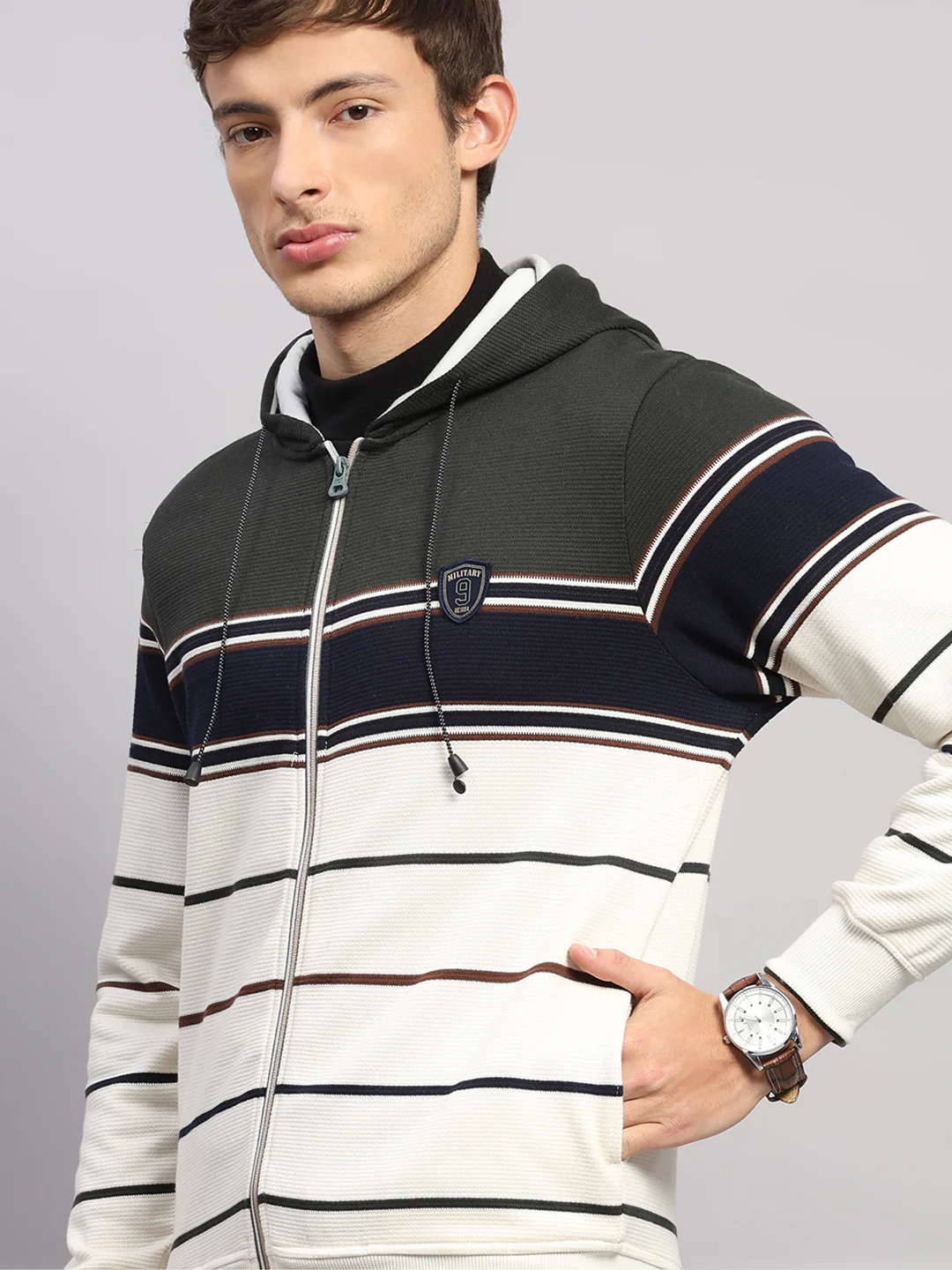 Men Olive Solid Hooded Full Sleeve Sweatshirt - Image 7