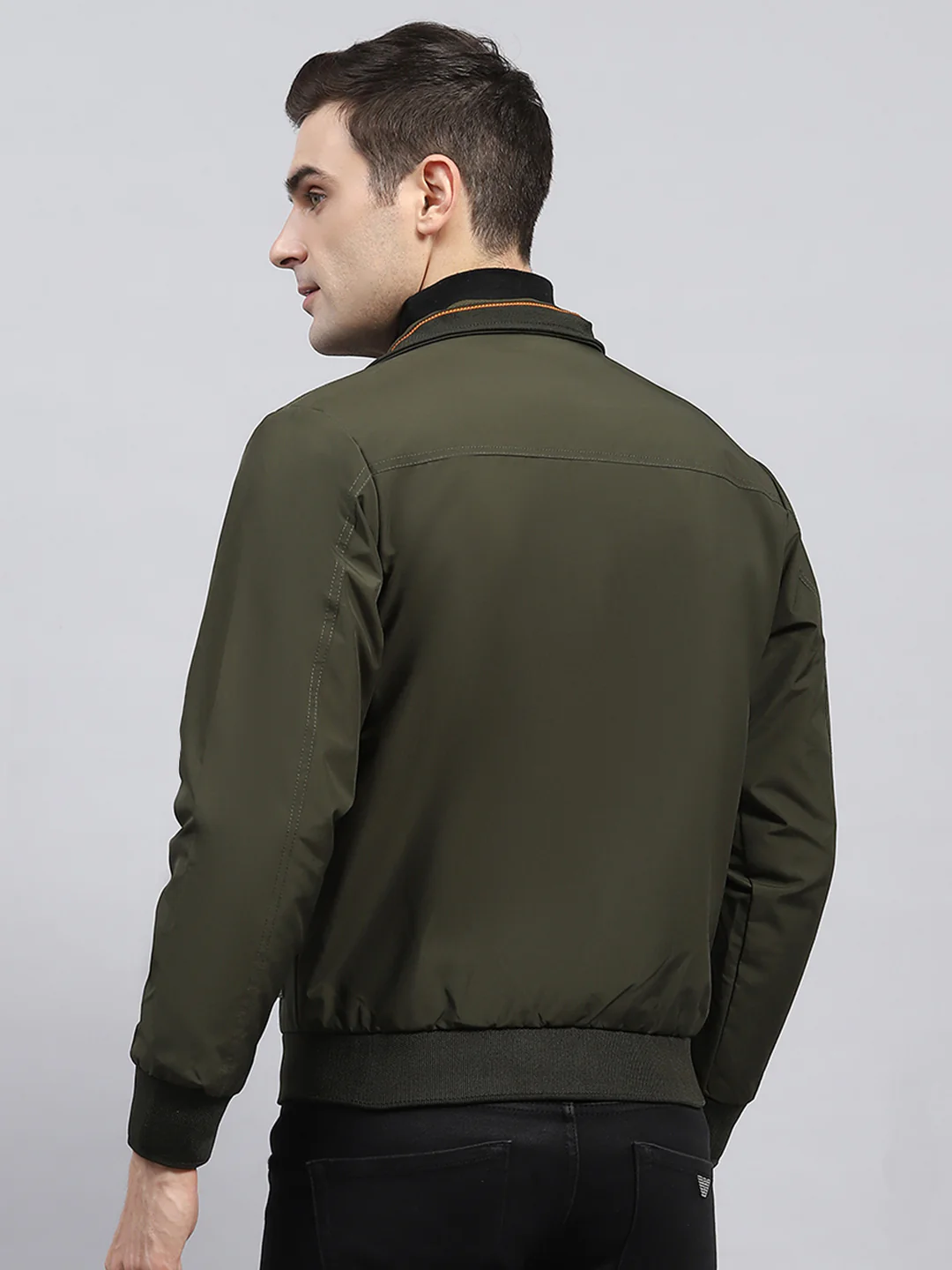 Men Olive Solid Mock Neck Full Sleeve Jacket - Image 5