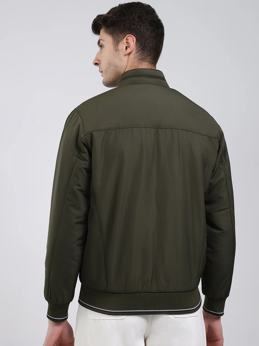 Men Olive Solid Mock Neck Full Sleeve Jacket - Image 5