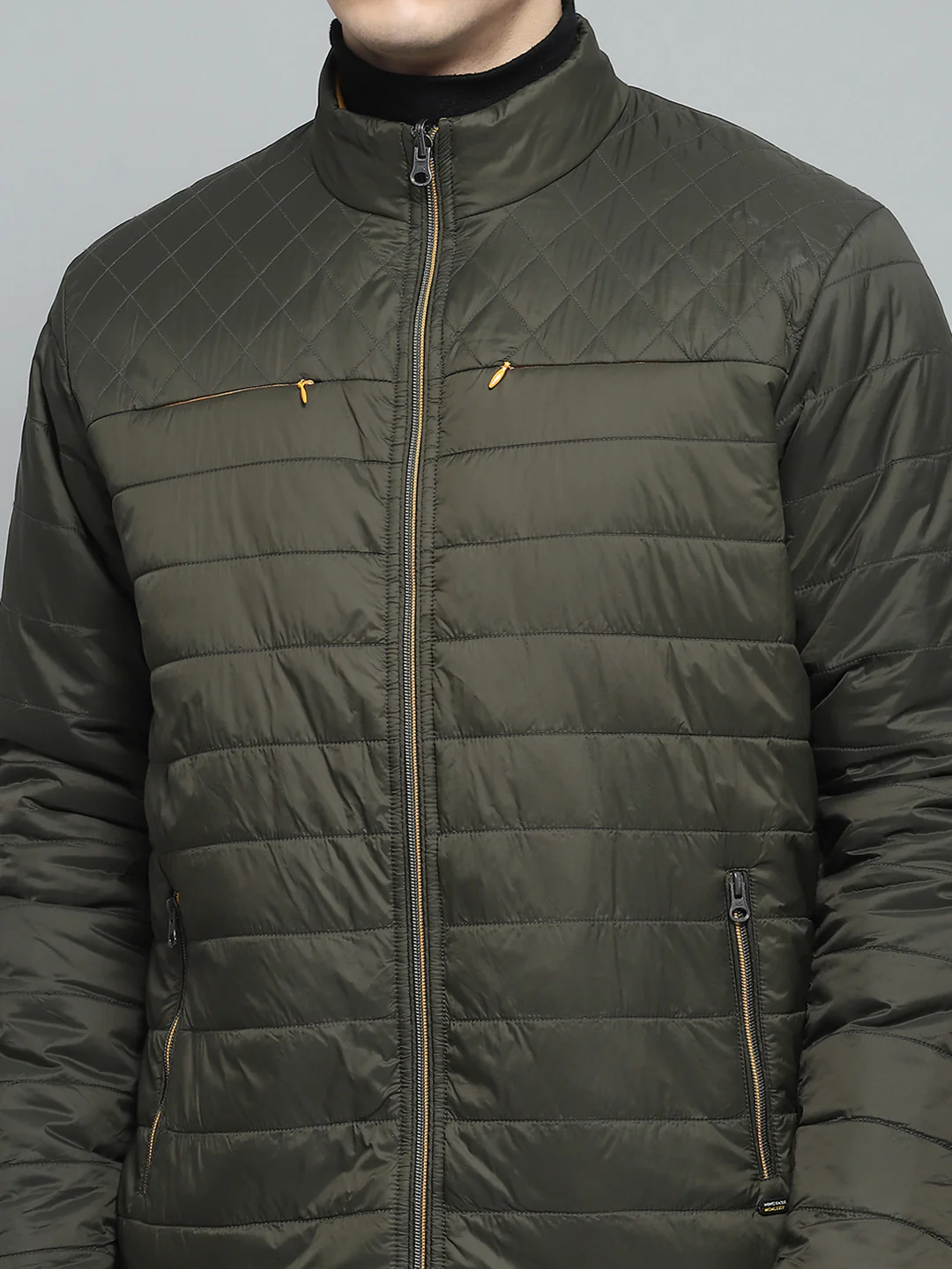 Men Olive Solid Mock Neck Full Sleeve Reversible Jacket - Image 9