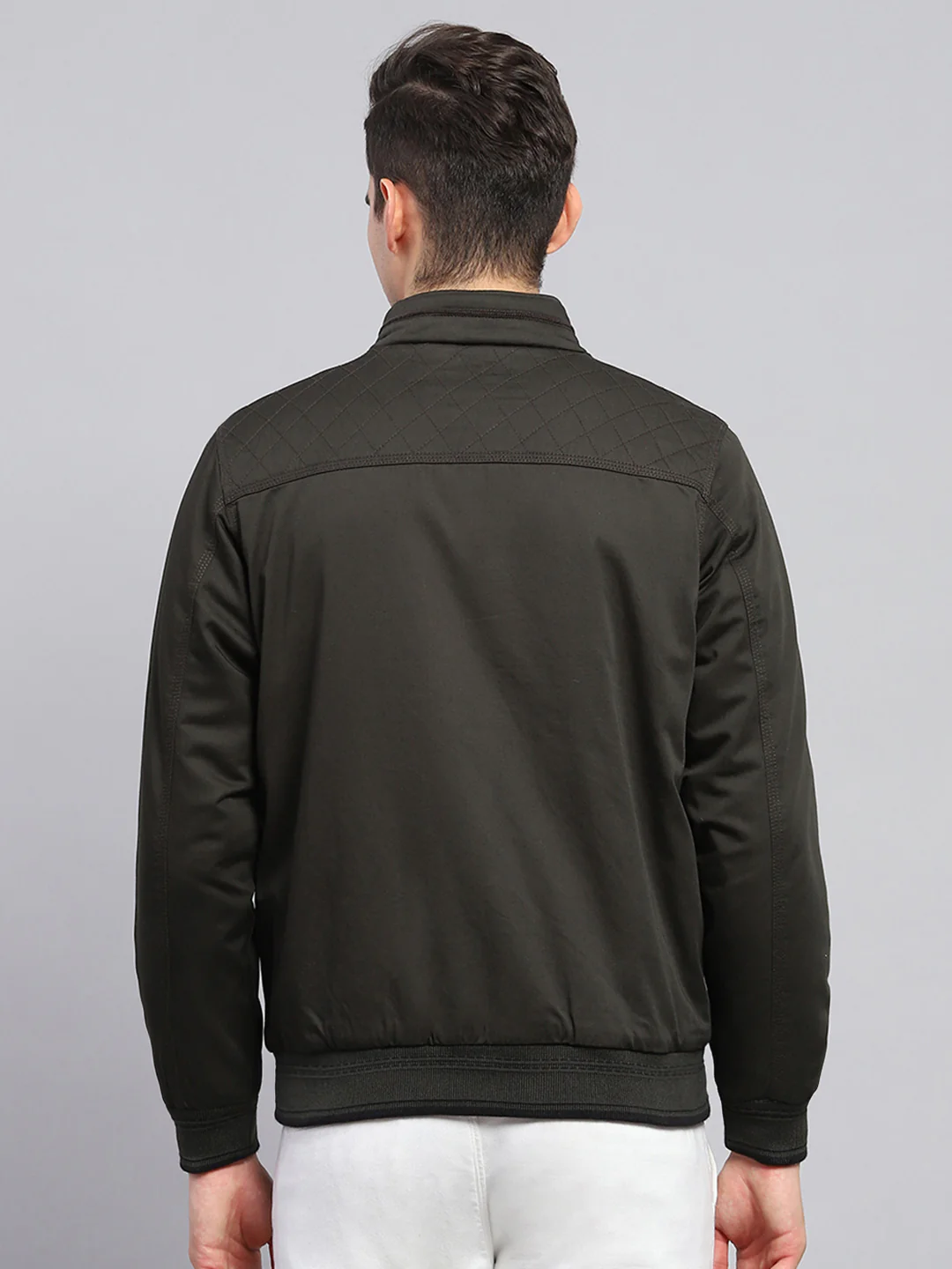 Men Olive Solid Mock Neck Full Sleeve Reversible Jacket - Image 5
