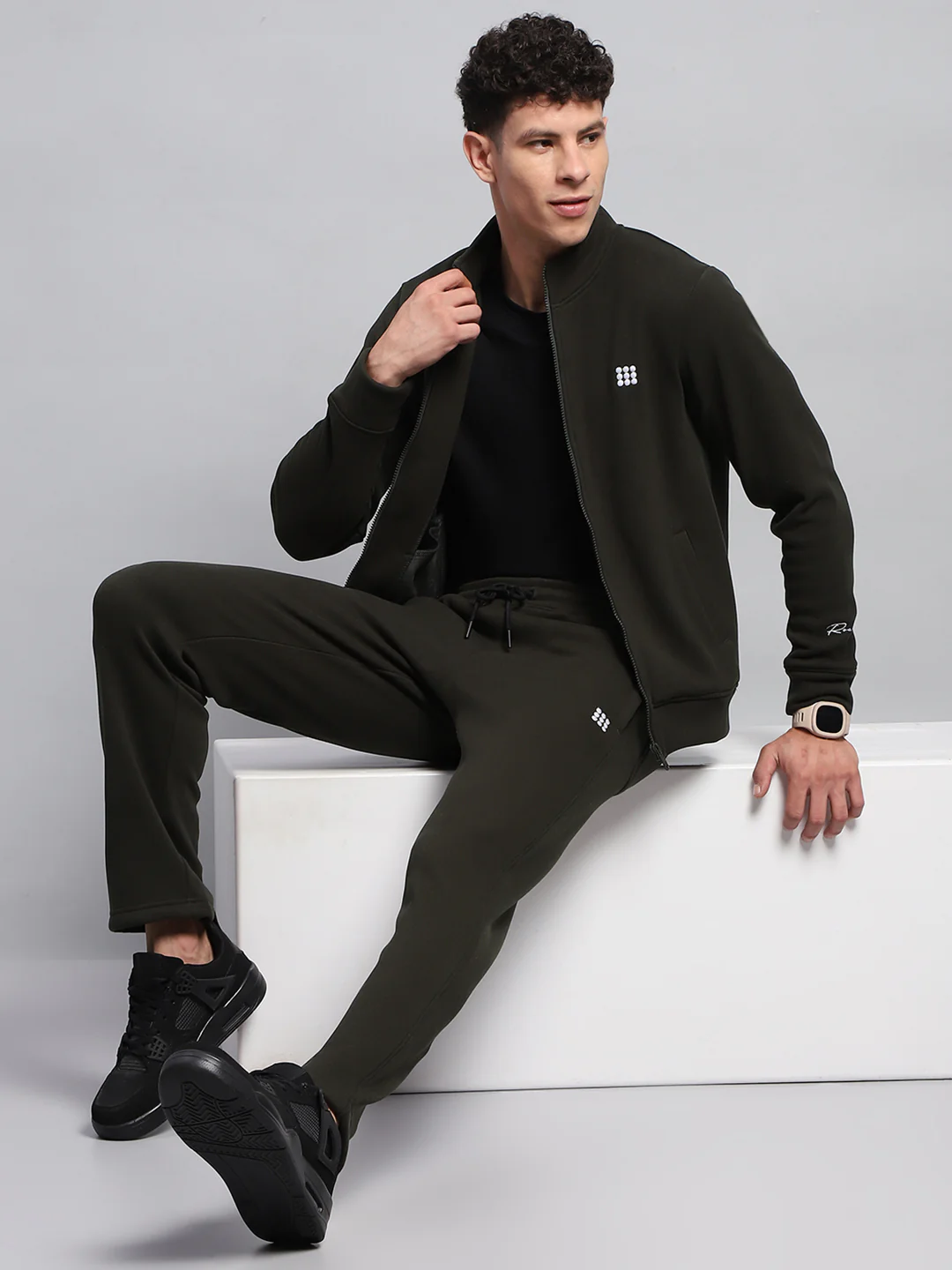 Rock.it Men Olive Solid Mock Neck Full Sleeve Sweatshirt - Image 2