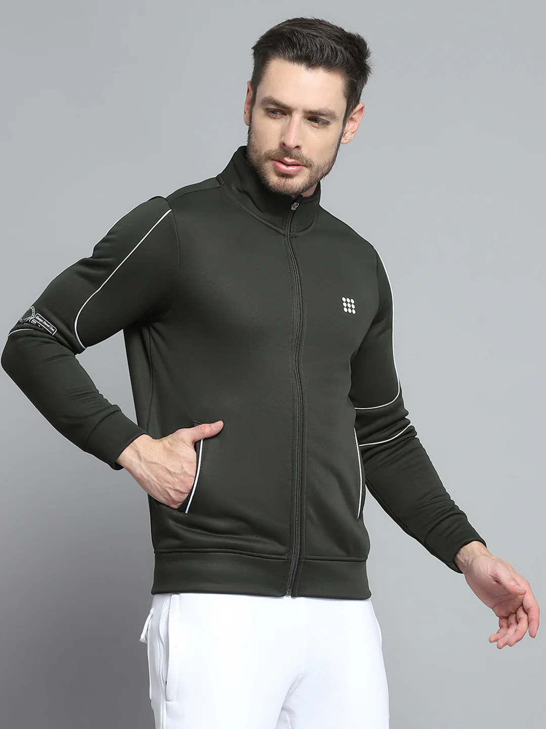 Rock.it Men Olive Solid Mock Neck Full Sleeve Sweatshirt - Image 4