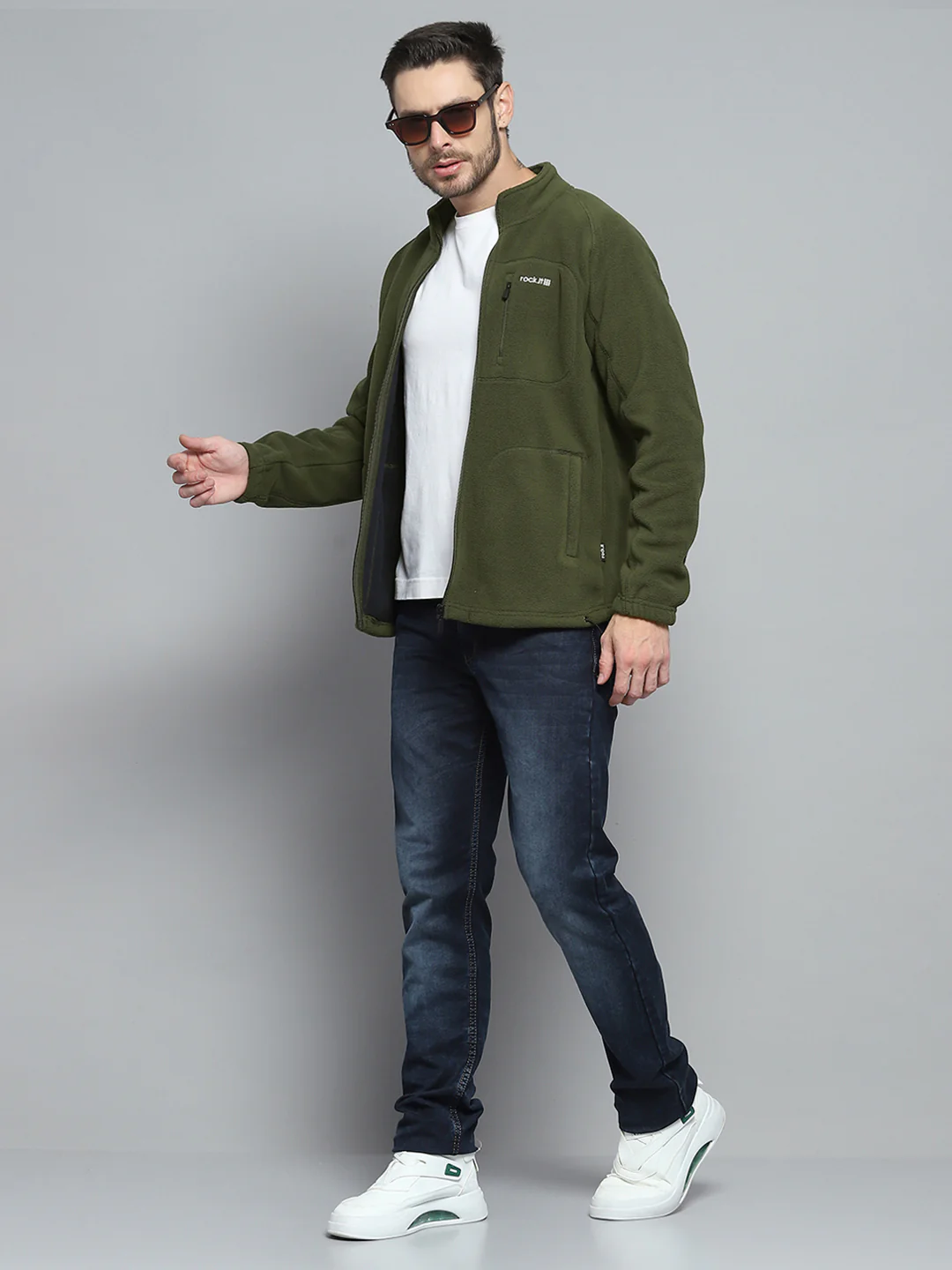 Rock.it Men Olive Solid Mock Neck Full Sleeve Sweatshirt - Image 2
