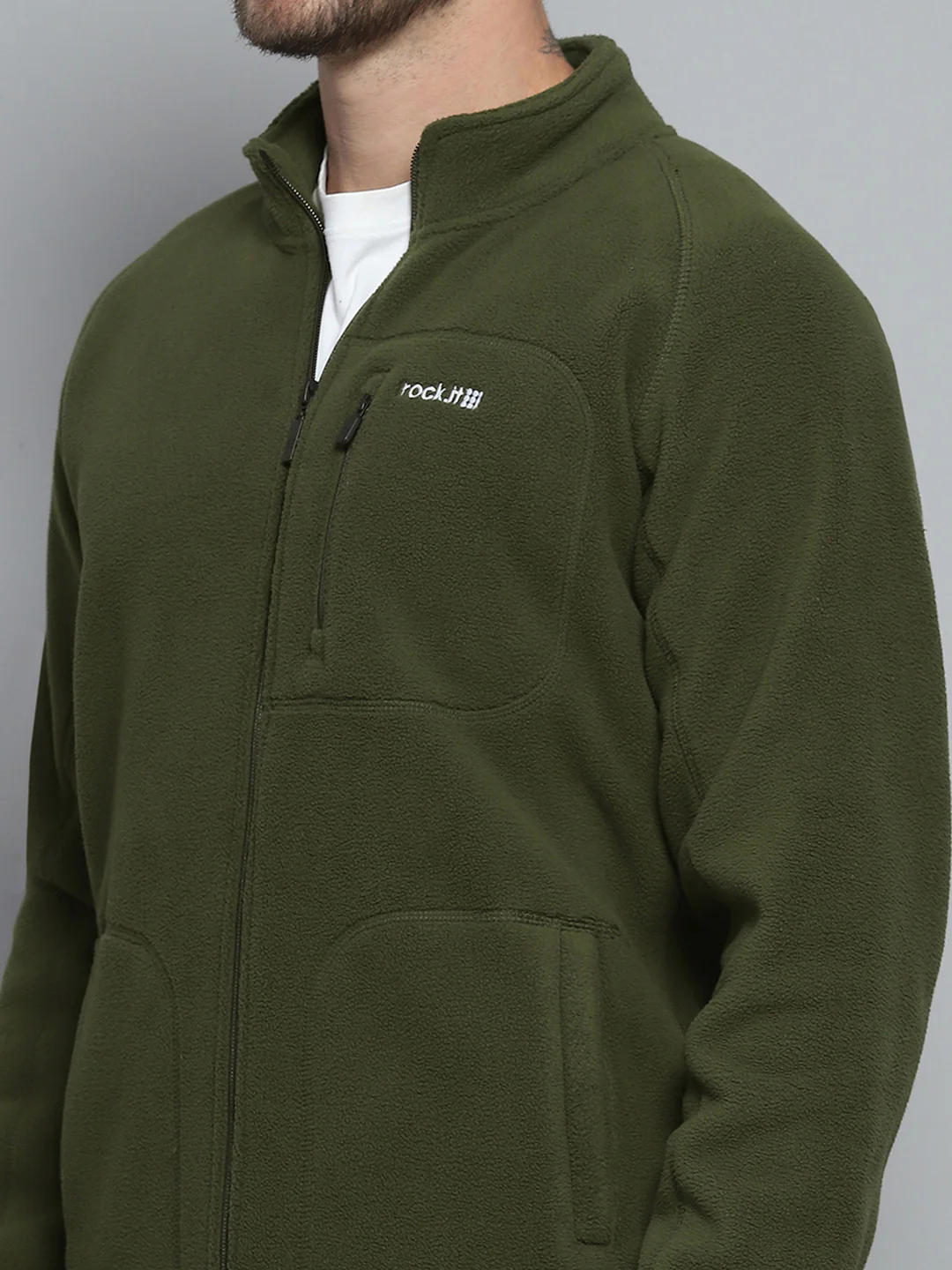 Rock.it Men Olive Solid Mock Neck Full Sleeve Sweatshirt - Image 6