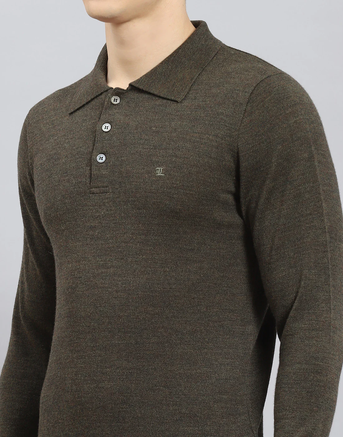 Men Olive Solid Polo Collar Full Sleeve T-Shirt - Image 8