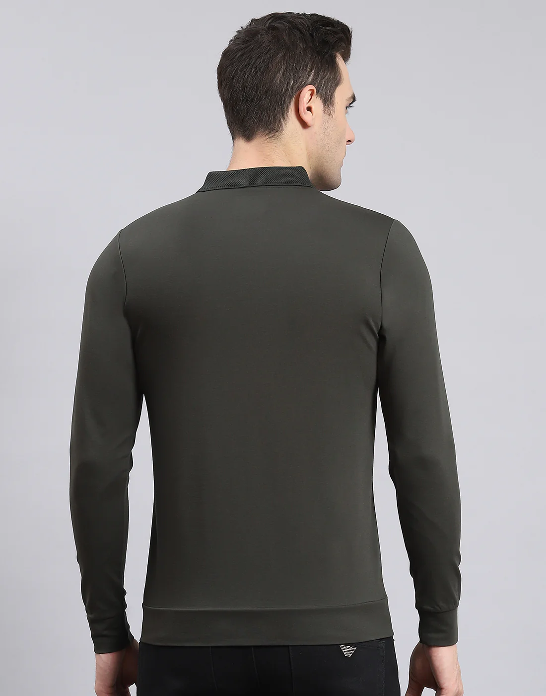 Men Olive Solid Polo Collar Full Sleeve T-Shirt - Image 6