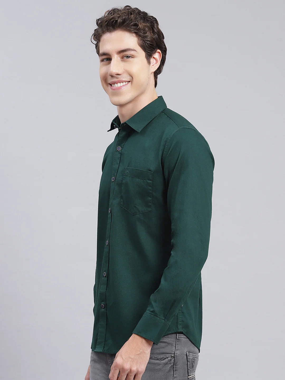 Men Olive Solid Pure Cotton Shirt - Image 4