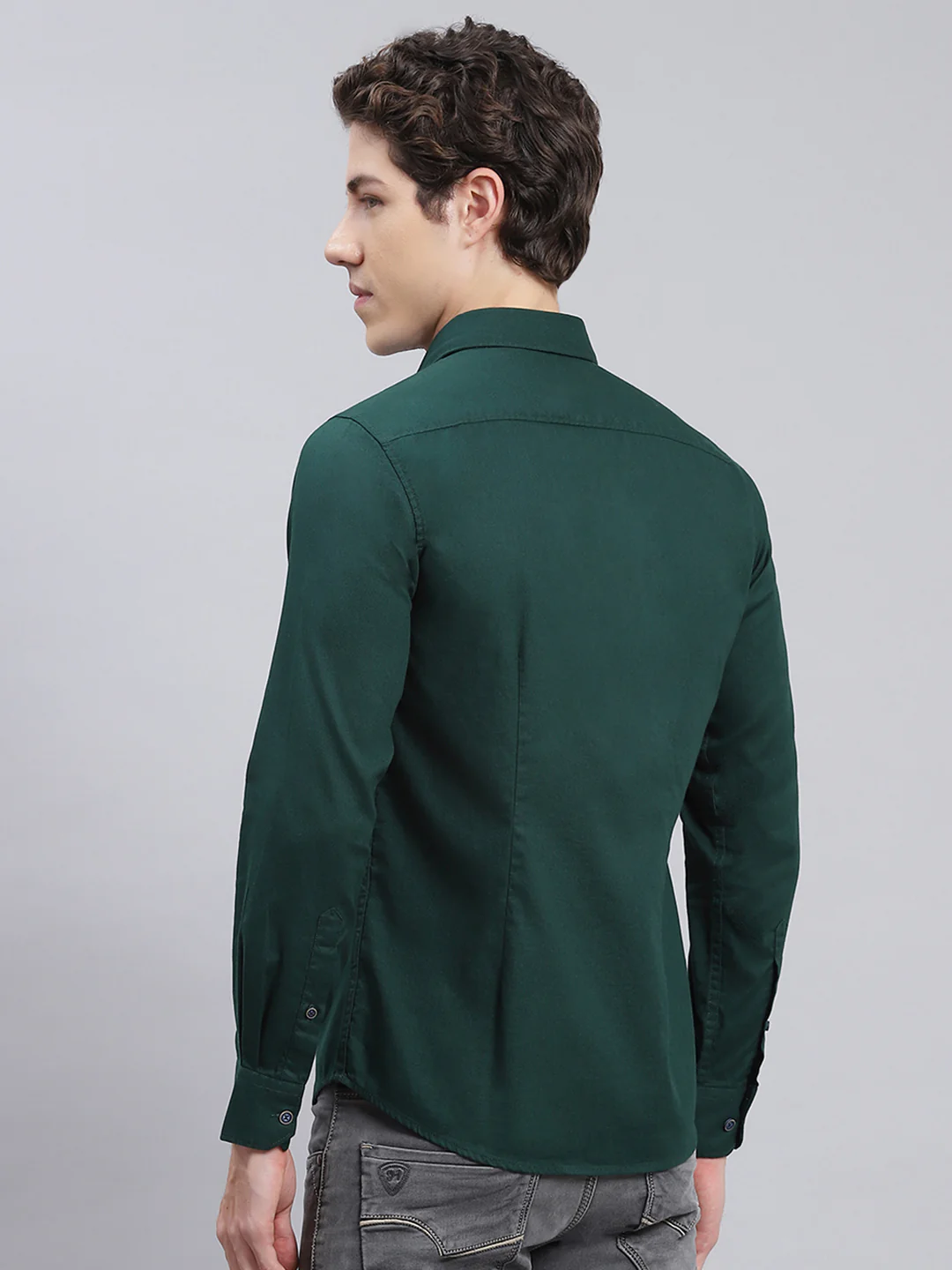 Men Olive Solid Pure Cotton Shirt - Image 5
