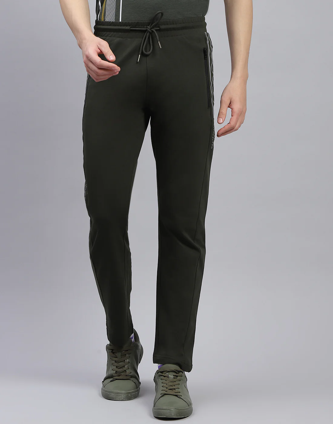 Men Olive Solid Regular Fit Lower - Image 3