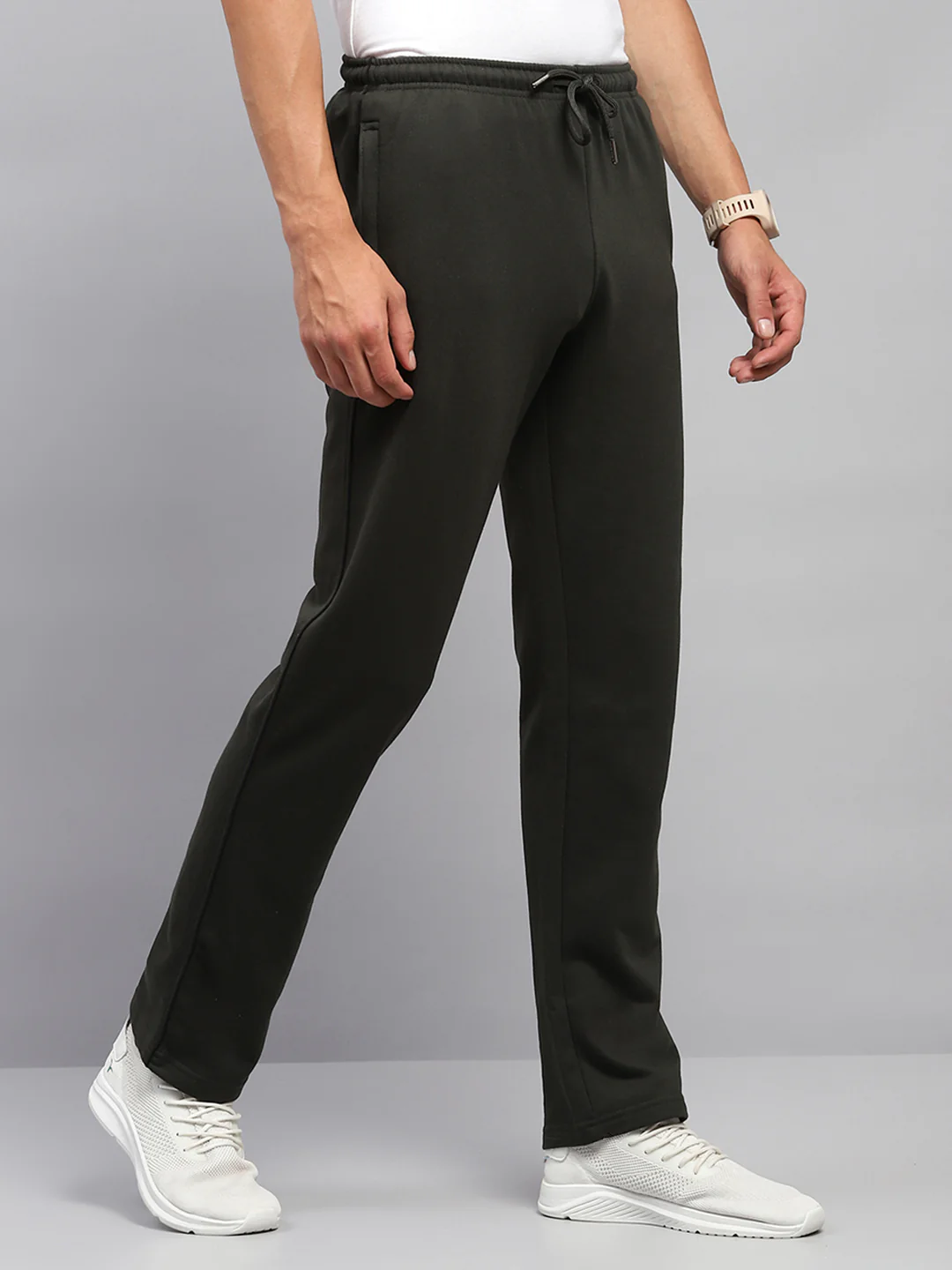 Men Olive Solid Regular Fit Lower - Image 4