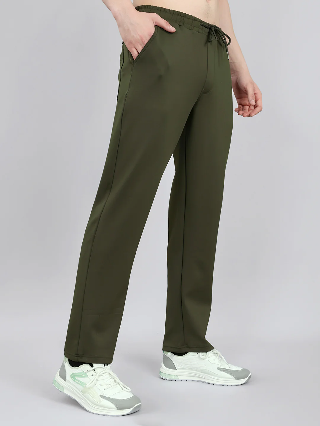 Men Olive Solid Regular Fit Lower - Image 3