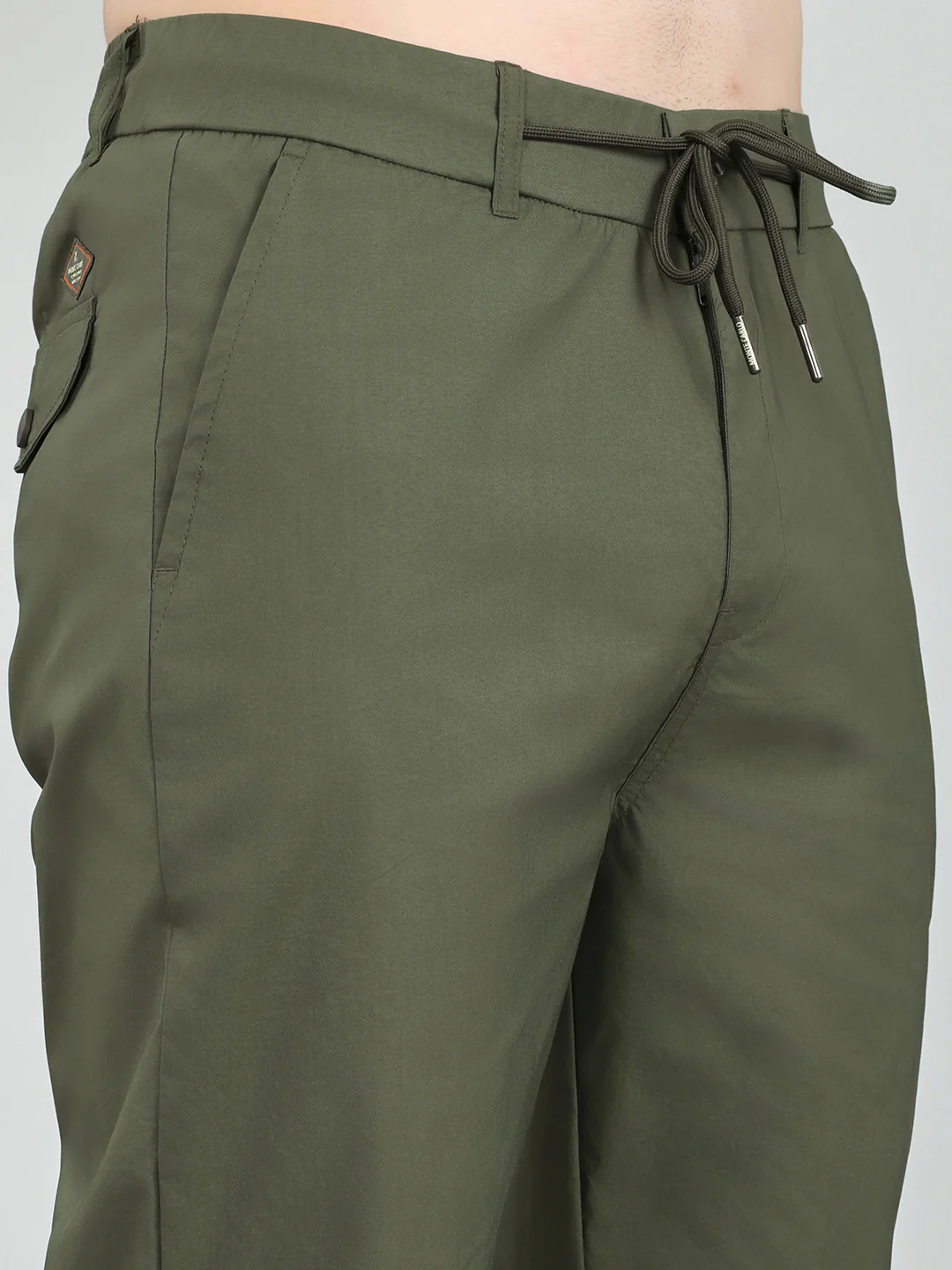 Men Olive Solid Regular Fit Lower - Image 4