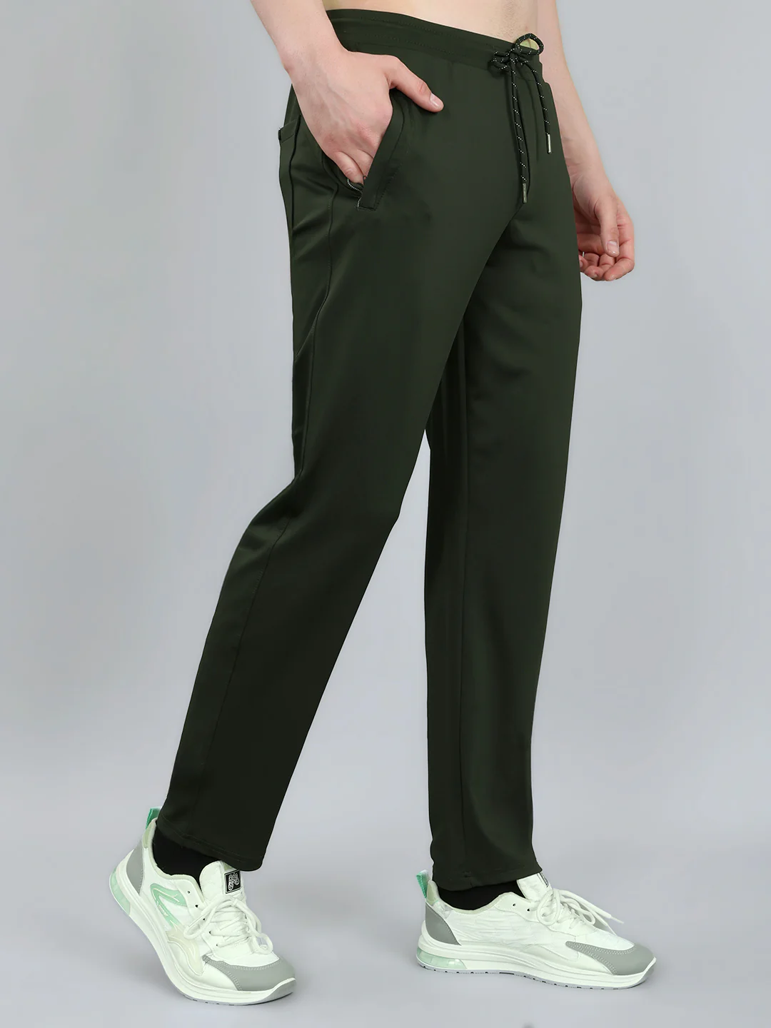 Men Olive Solid Regular Fit Lower - Image 3