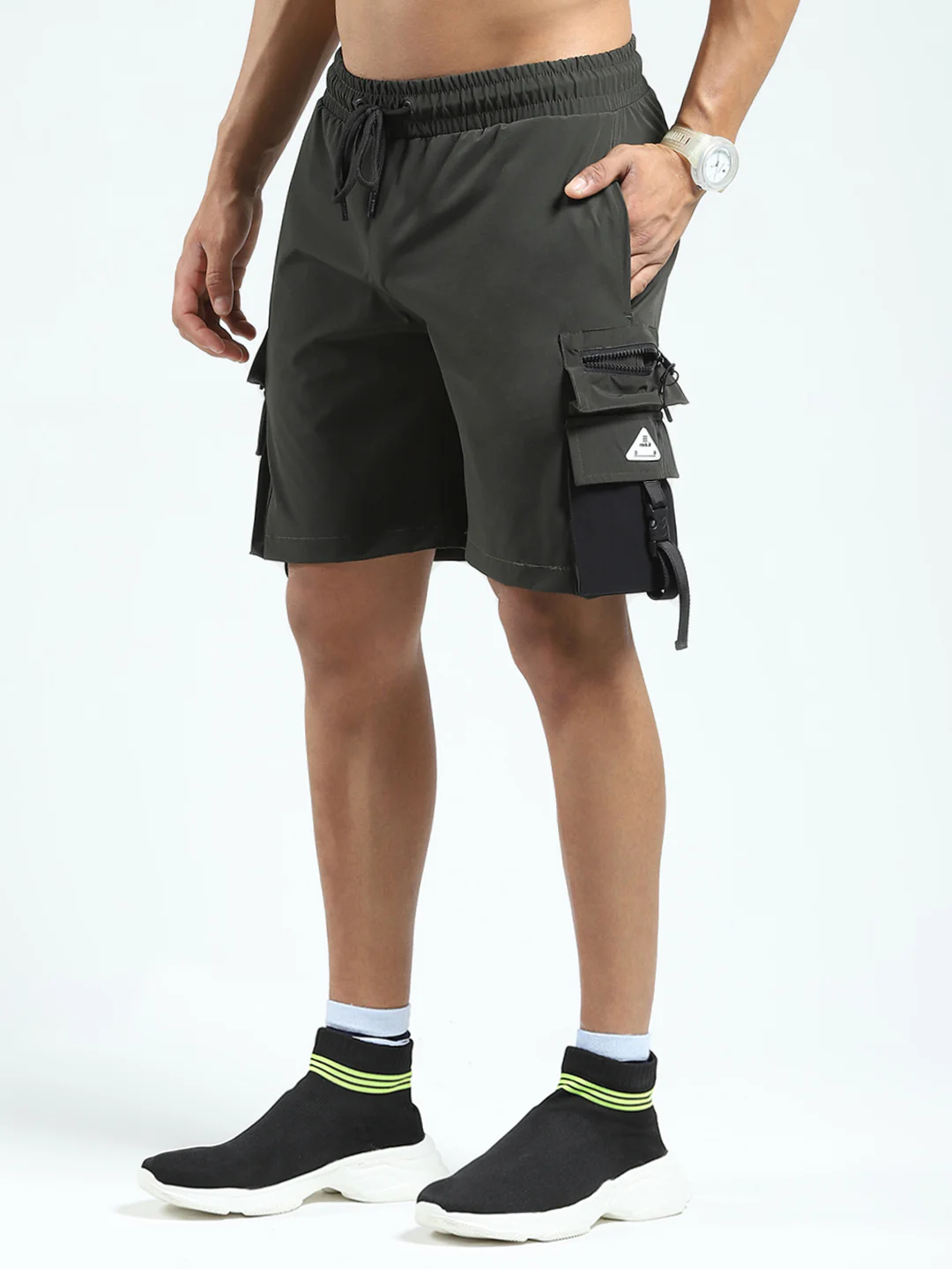 Rock.it Men Olive Solid Regular Fit Shorts - Image 3