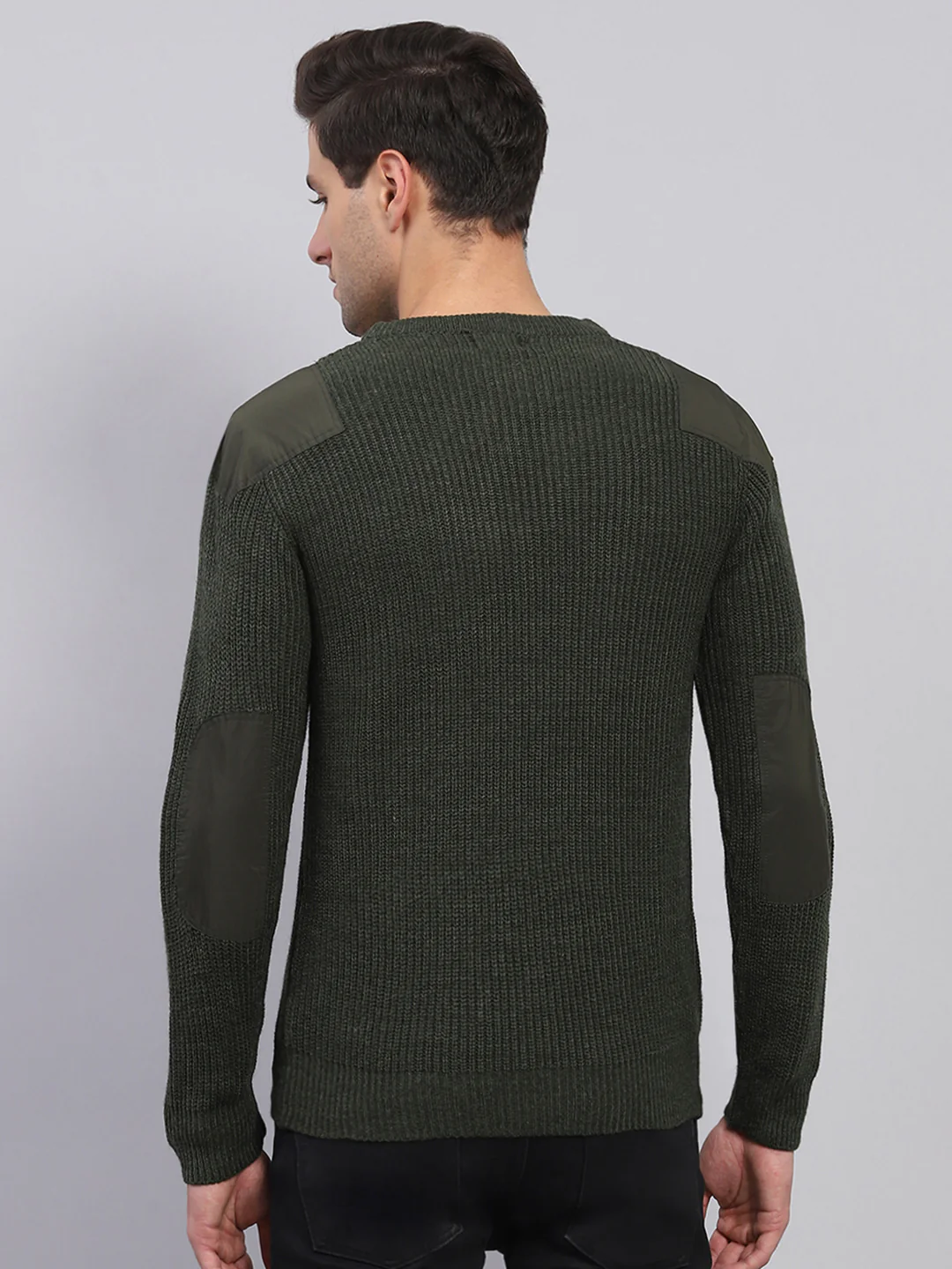 Rock.it Men Olive Solid Round Neck Full Sleeve Pullover - Image 5