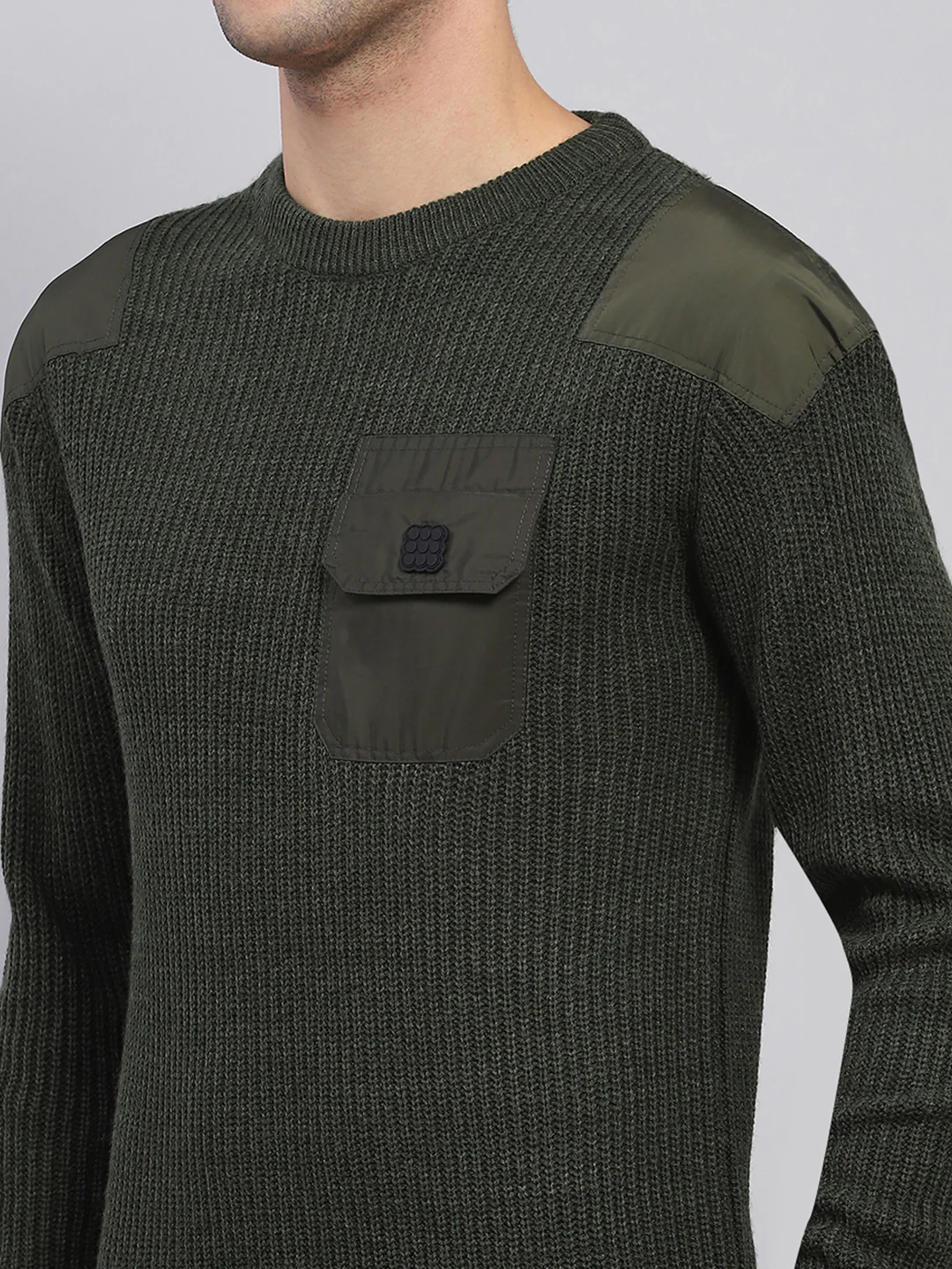 Rock.it Men Olive Solid Round Neck Full Sleeve Pullover - Image 6
