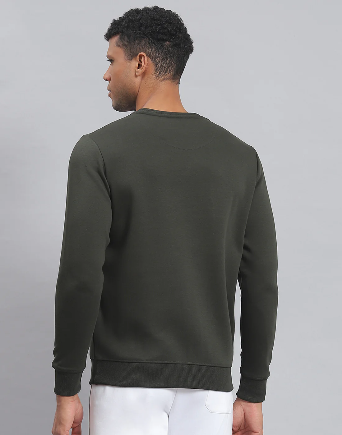 Rock.it Men Olive Solid Round Neck Full Sleeve Sweatshirt - Image 6