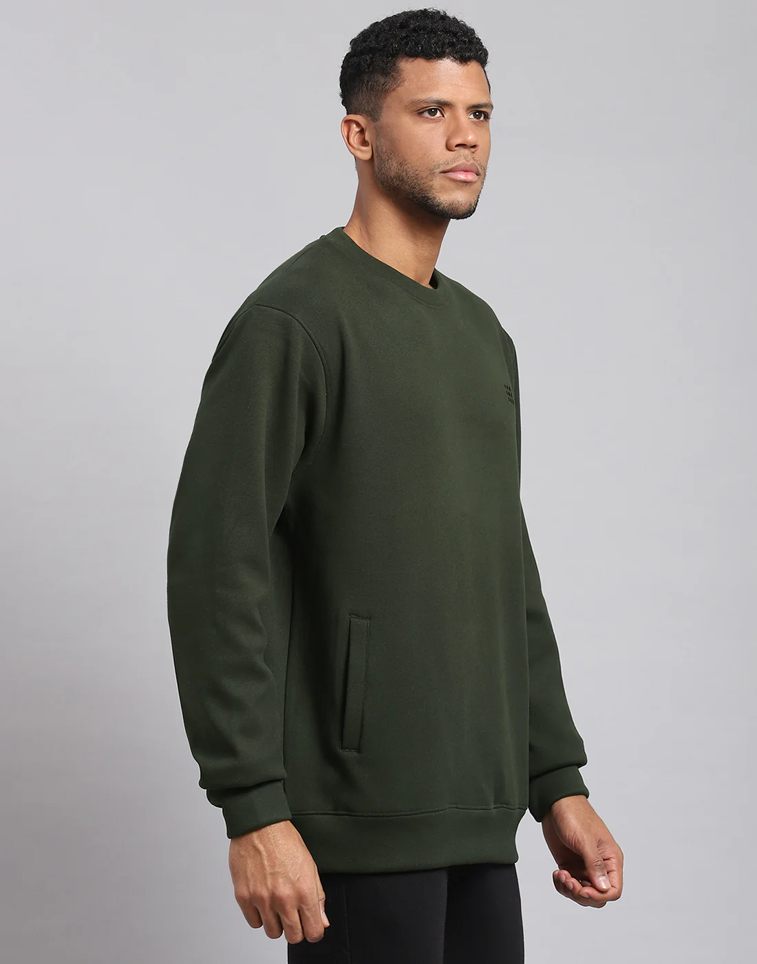 Rock.it Men Olive Solid Round Neck Full Sleeve Sweatshirt - Image 4