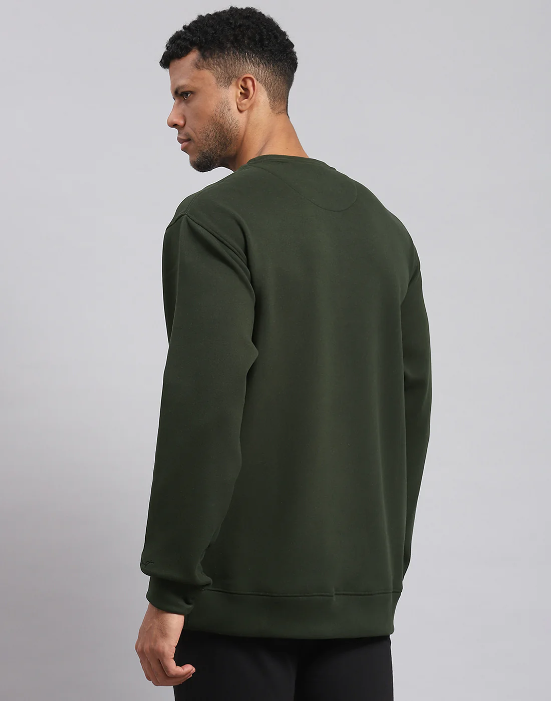 Rock.it Men Olive Solid Round Neck Full Sleeve Sweatshirt - Image 6