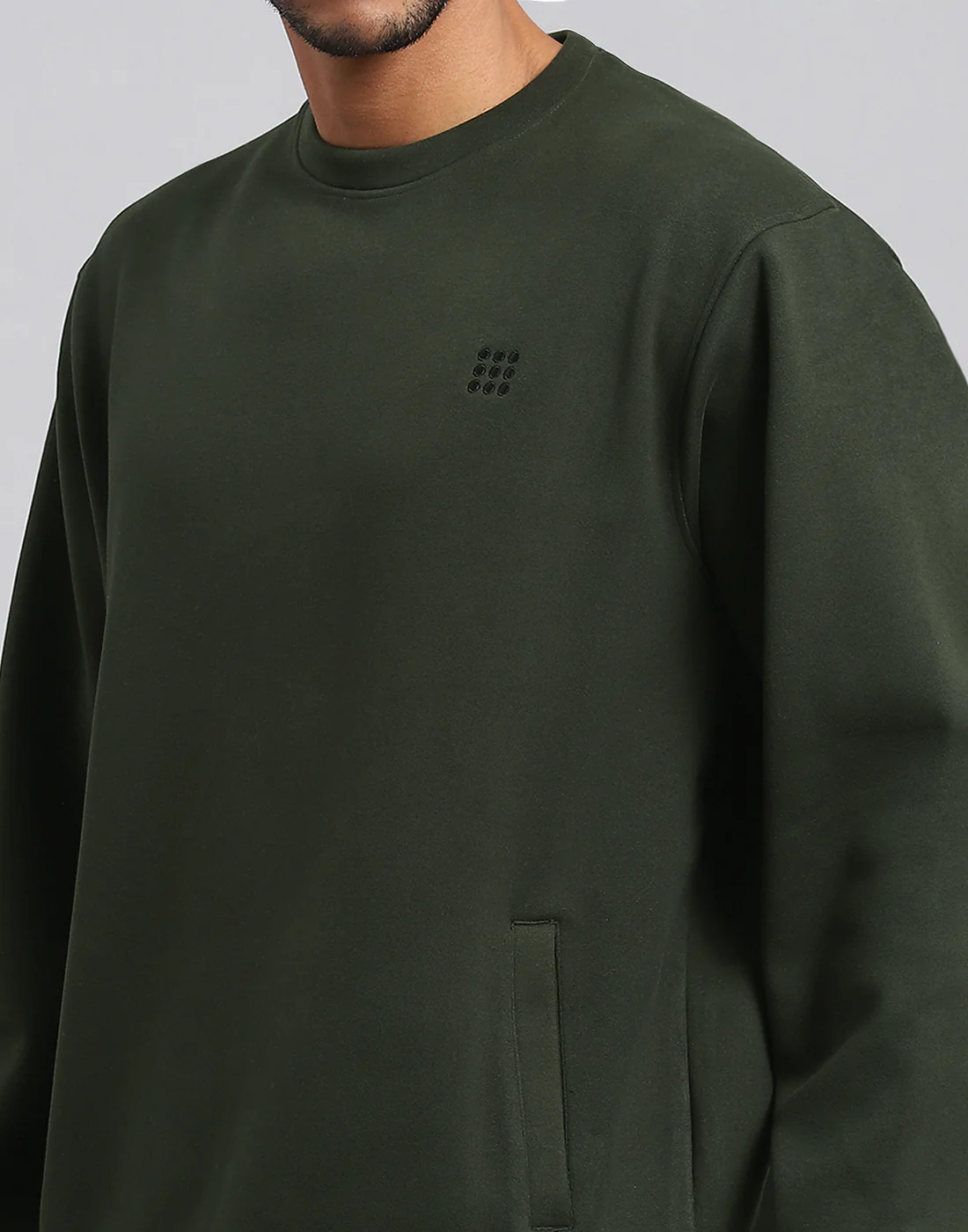 Rock.it Men Olive Solid Round Neck Full Sleeve Sweatshirt - Image 7