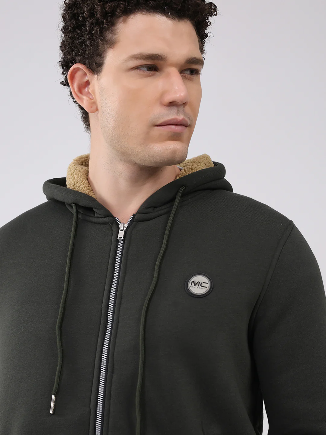 Men Olive Solid Round Neck Full Sleeve Winter Tracksuit - Image 6