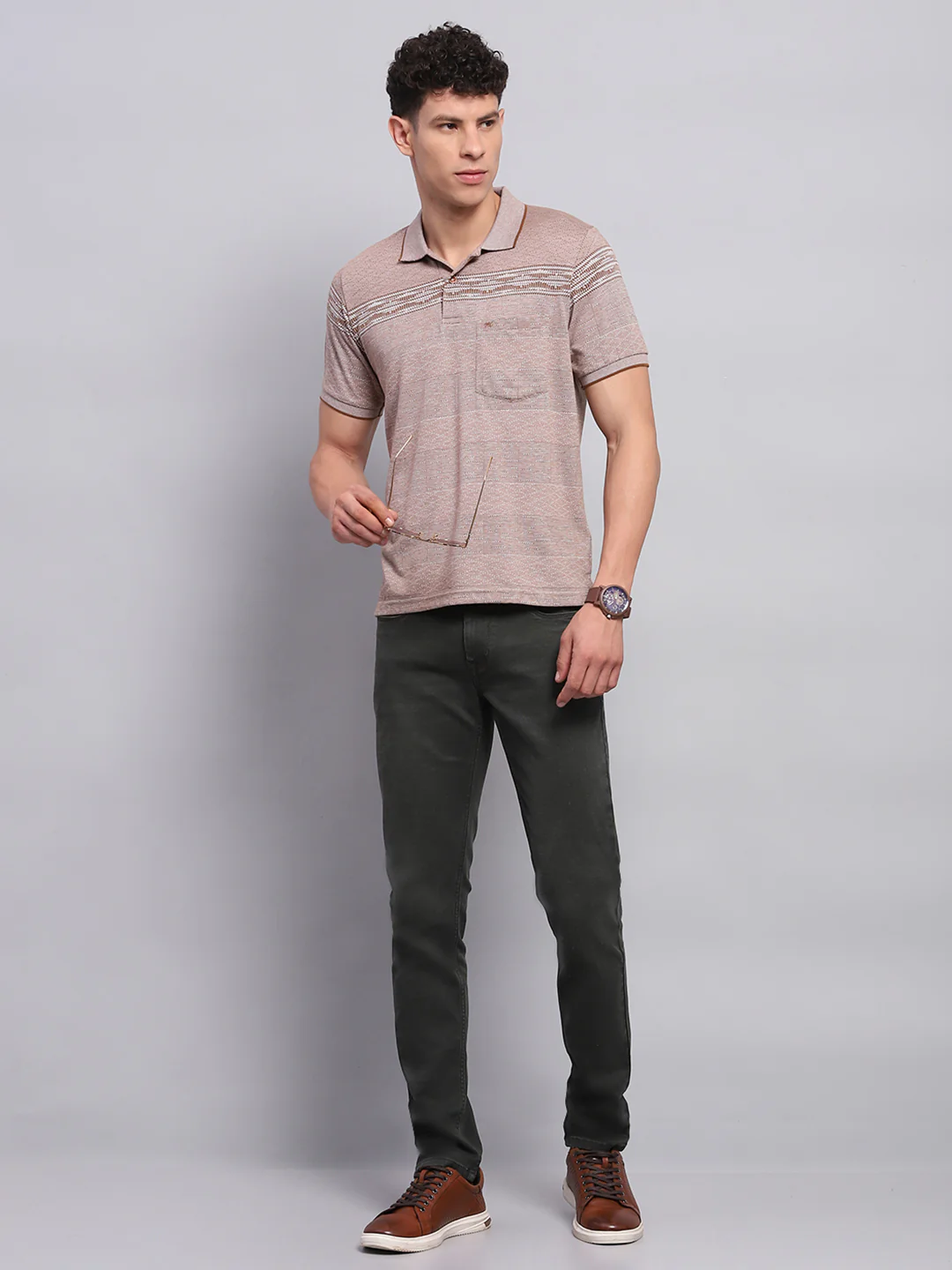 Men Olive Solid Skinny Fit Denim - Image 2
