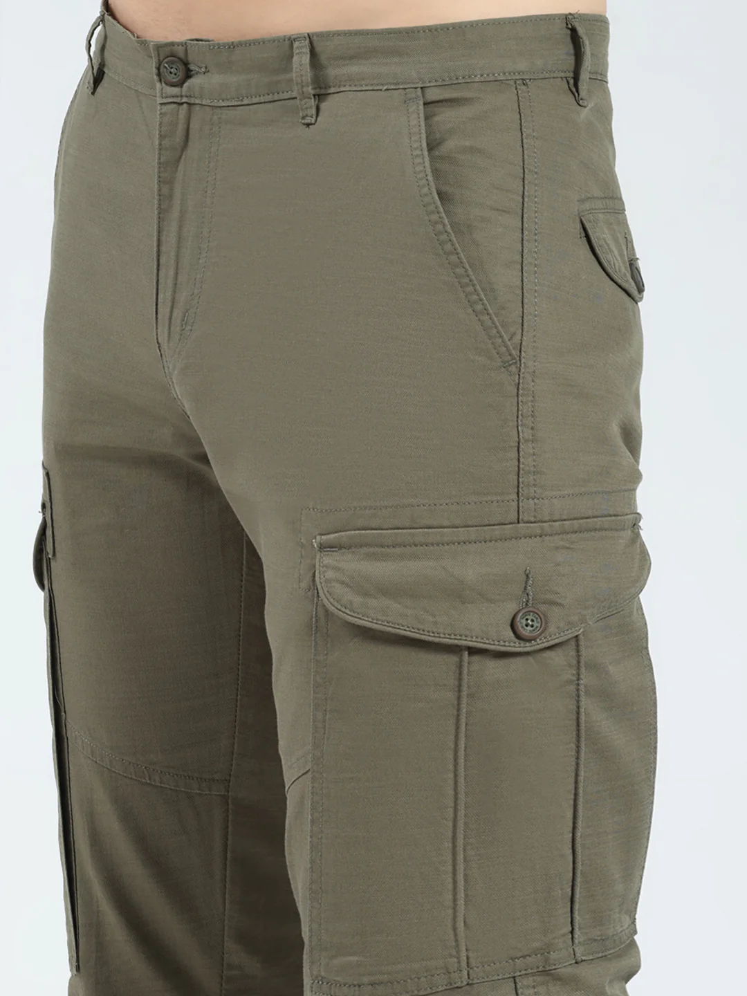 Men Olive Solid Slim Fit Cargo - Image 6