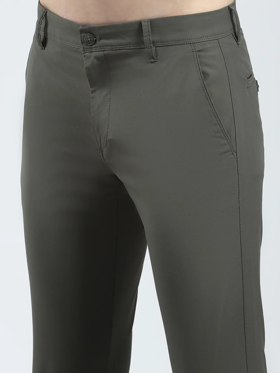 Men Olive Solid Slim Fit Trouser - Image 6