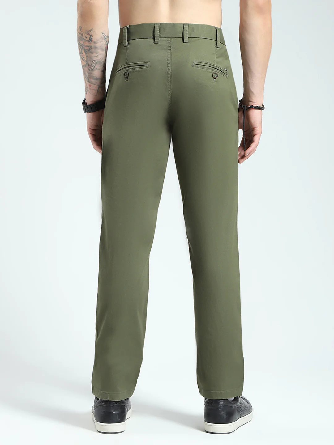 Men Olive Solid Slim Fit Trouser - Image 5