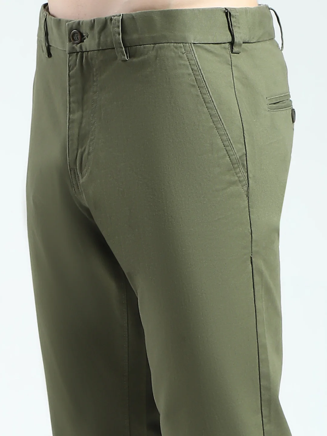 Men Olive Solid Slim Fit Trouser - Image 6
