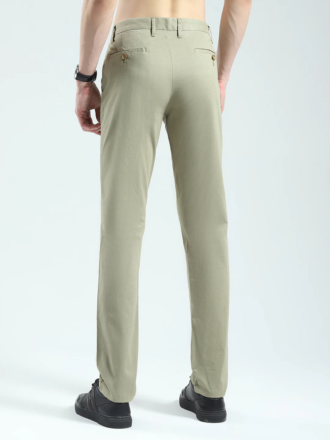 Men Olive Solid Slim Fit Trouser - Image 5