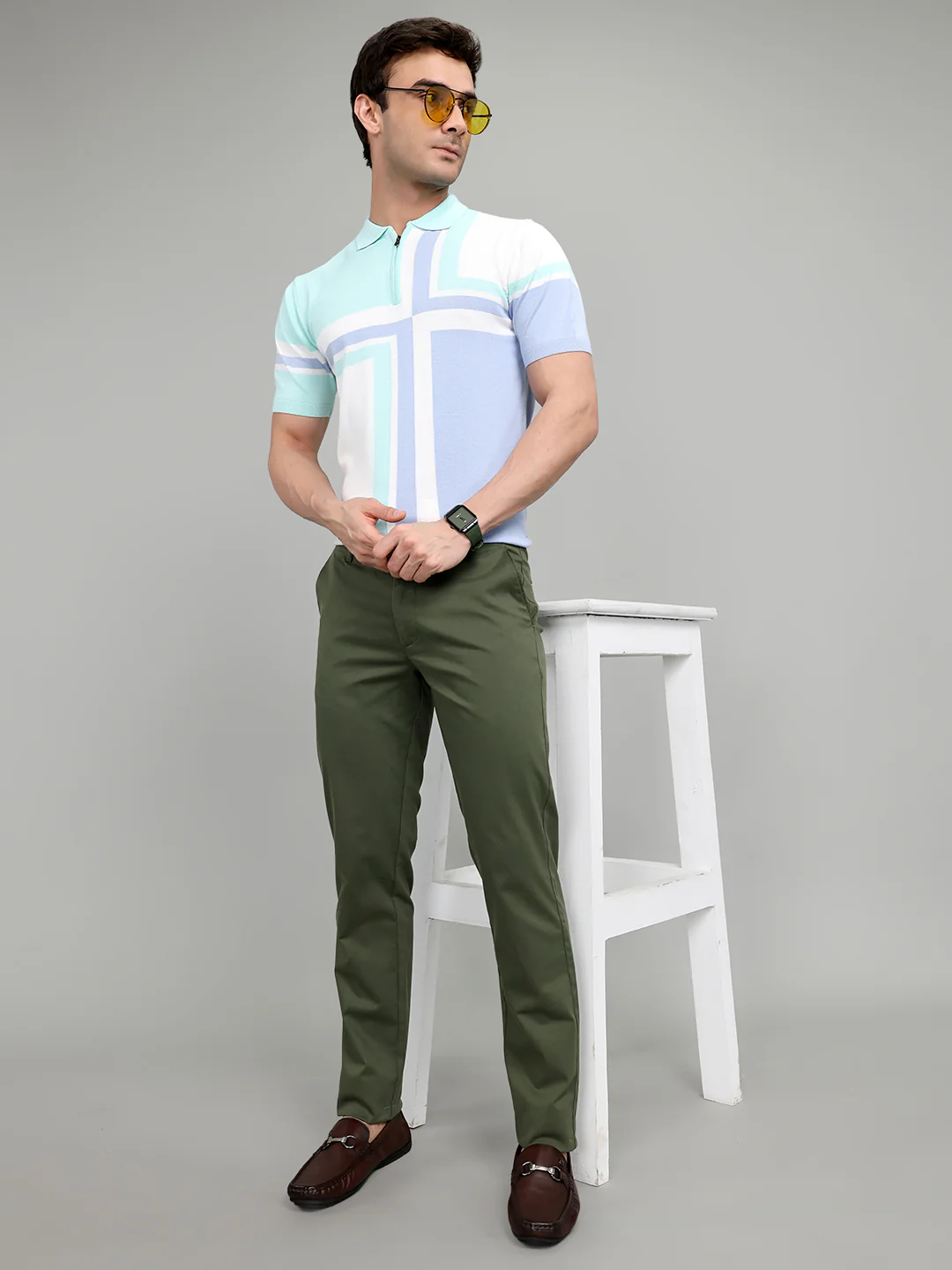 Men Olive Solid Slim Fit Trouser - Image 5