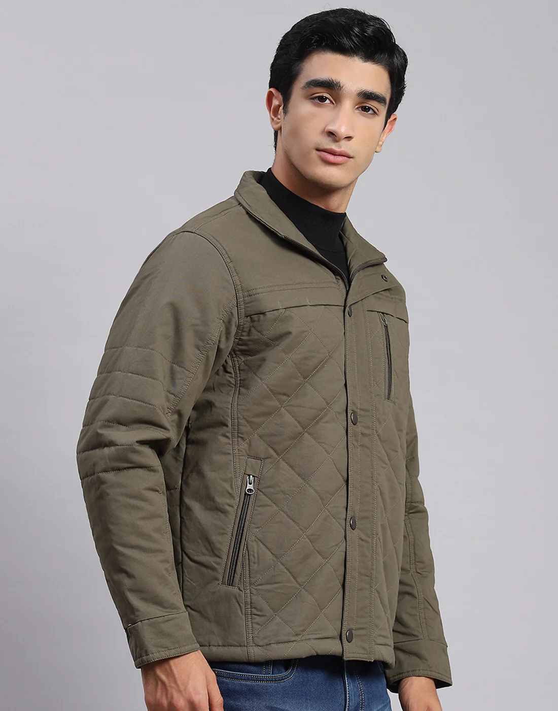 Men Olive Solid Spread Collar Full Sleeve Jackets - Image 4