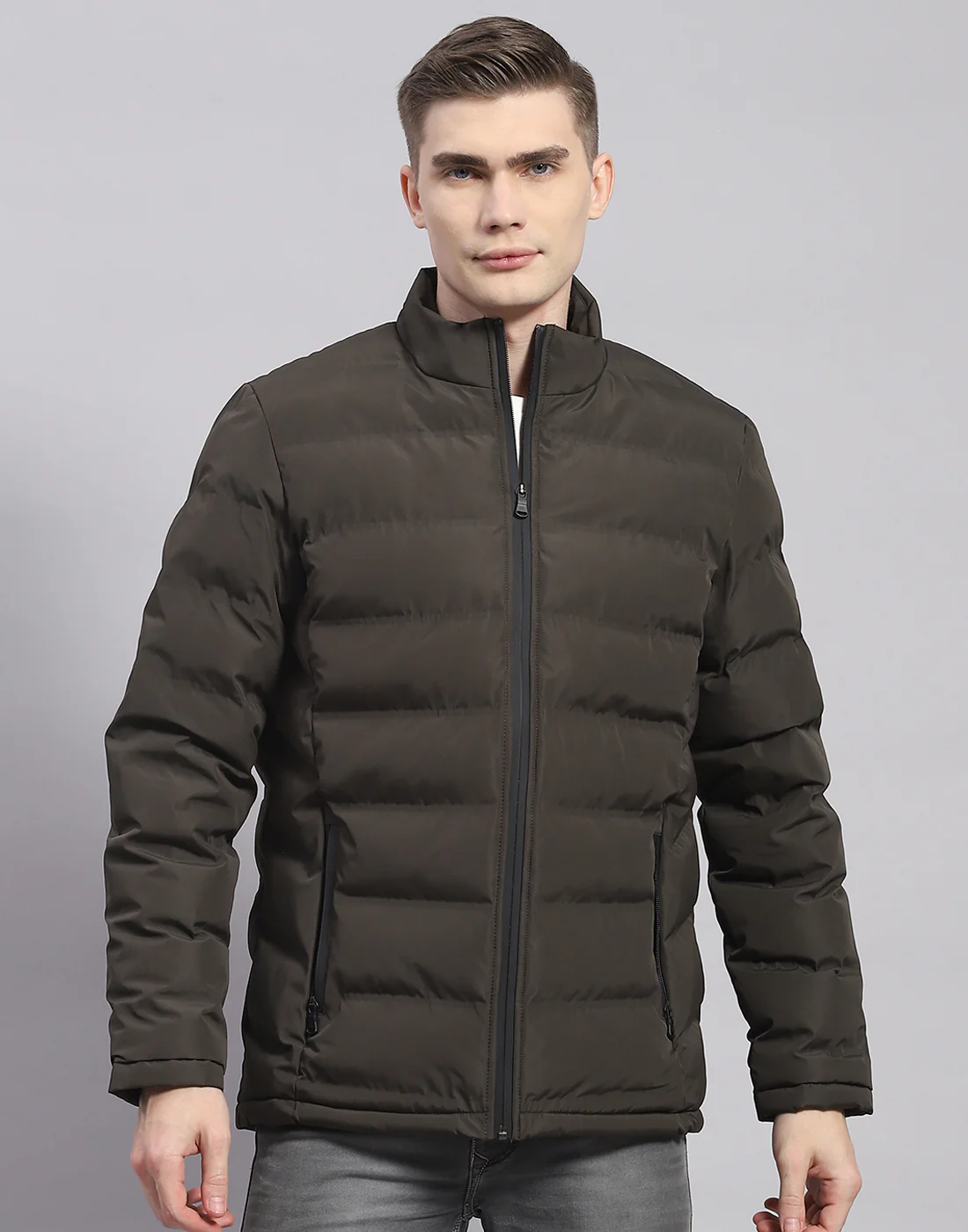 Rock.it Men Olive Solid Stand Collar Full Sleeve Jacket - Image 2