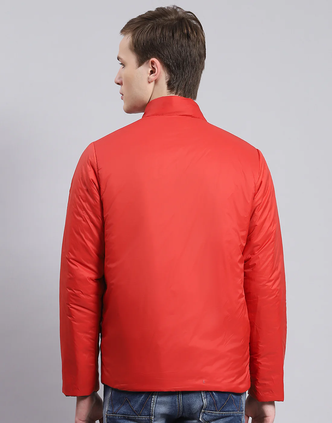 Men Olive Solid Stand Collar Full Sleeve Jacket - Image 7