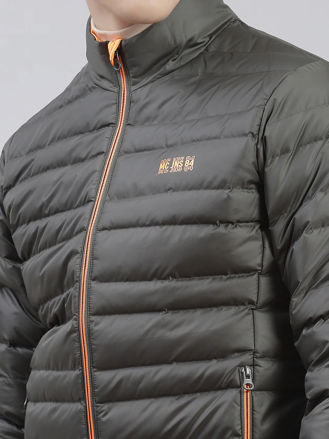 Men Olive Solid Stand Collar Full Sleeve Jackets - Image 7