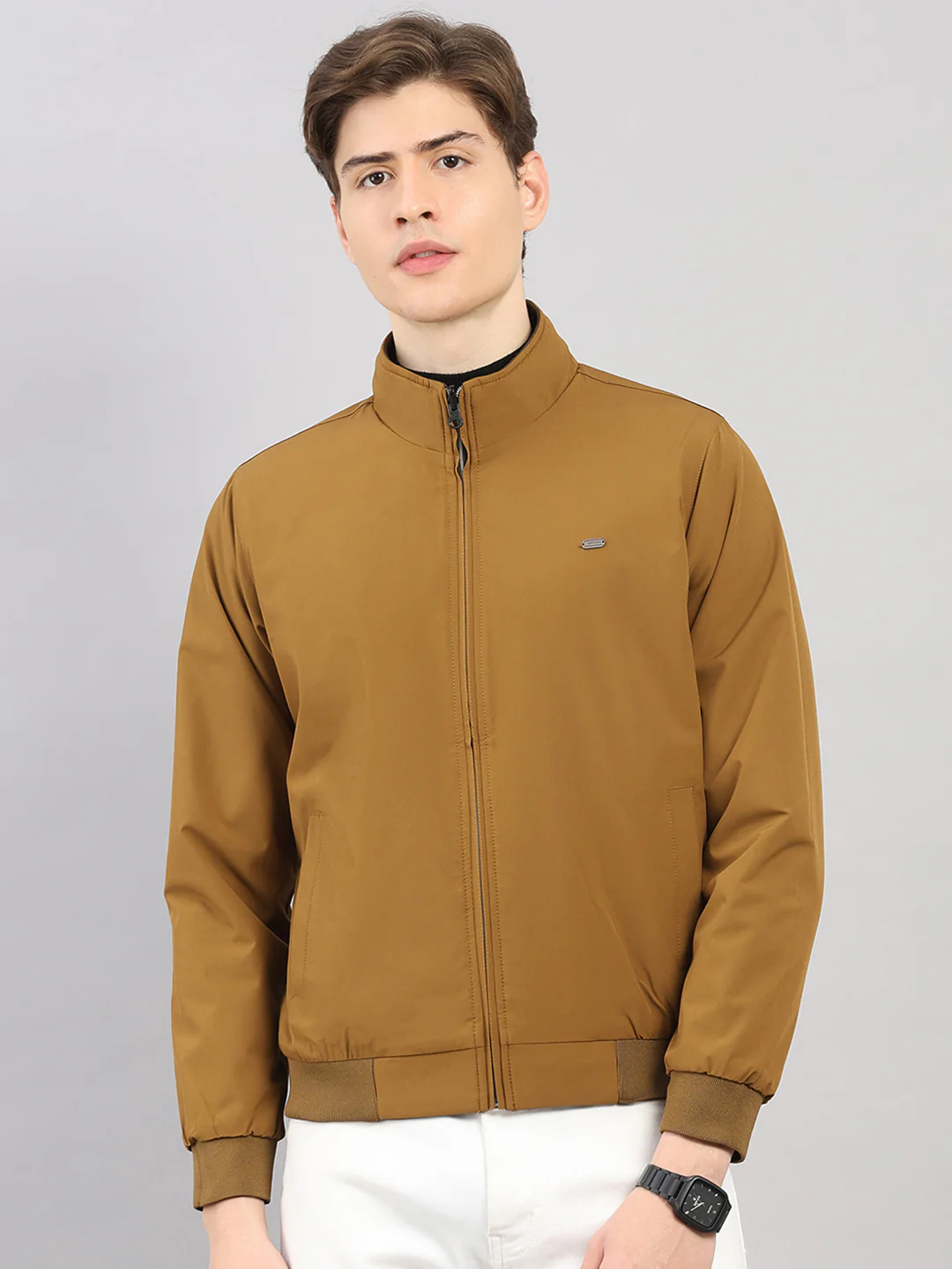 Men Olive Solid Stand Collar Full Sleeve Reversible Jacket - Image 7