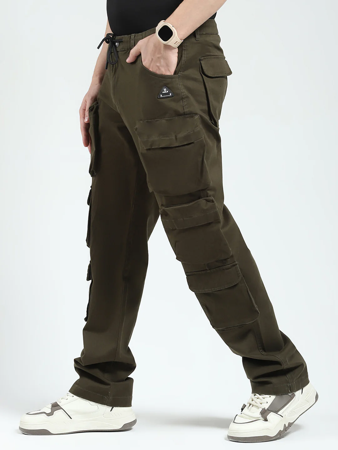 Rock.it Men Olive Solid Straight Fit Cargo - Image 3