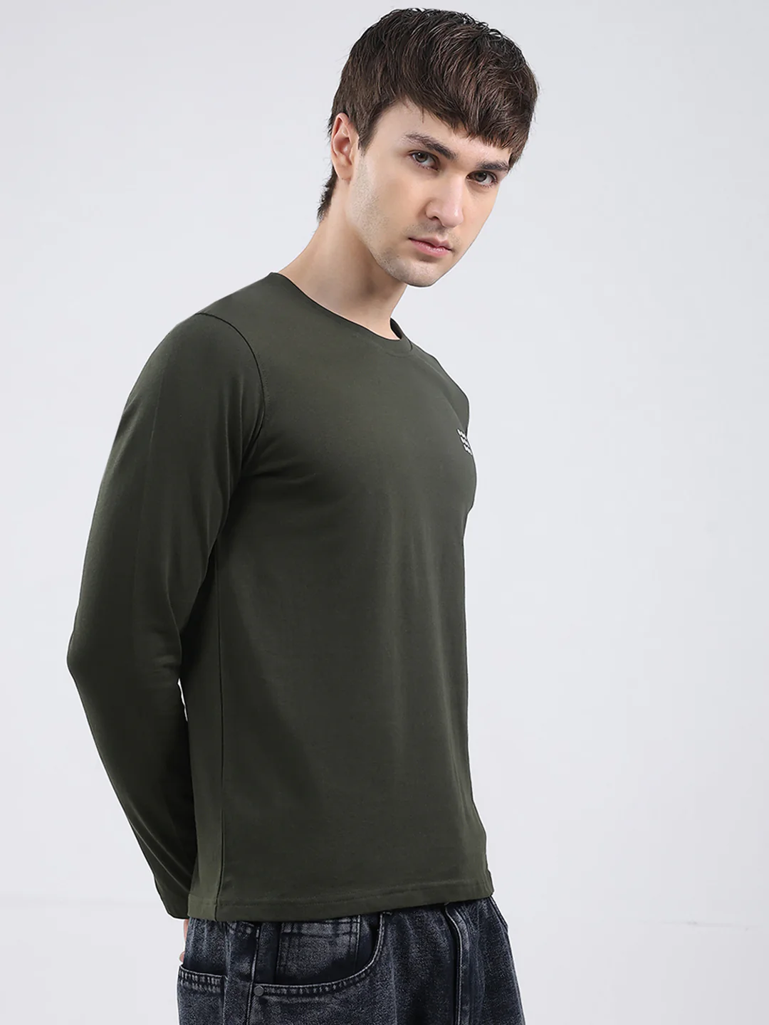 Rock.it Men Olive Solid Round Neck Full Sleeve Winter T-Shirt - Image 4
