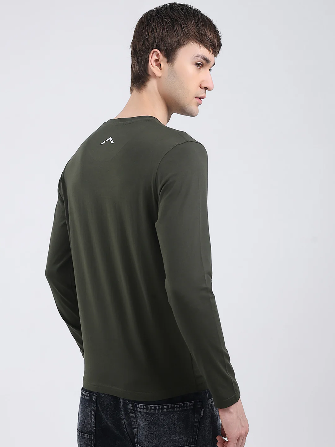 Rock.it Men Olive Solid Round Neck Full Sleeve Winter T-Shirt - Image 5