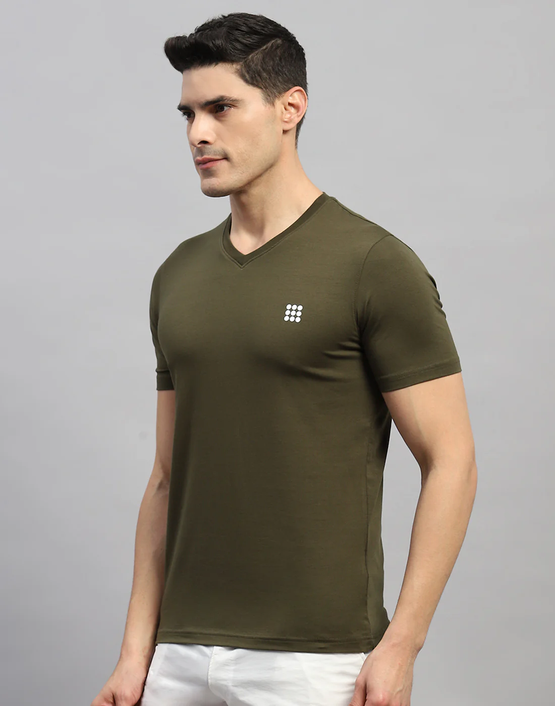 Rock.it Men Olive Solid V Neck Half Sleeve T-Shirt - Image 3